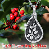 Sterling Silver Personalized Engraved Teardrop Birth Flower Urn Necklace for Ashes