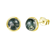 Moss Agate Earrings Stud Gift for Mother Sister Girlfriend