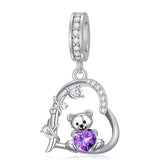 Sterling Silver 12 Month Birthstone Bear Bead Charms