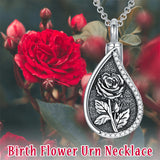 Sterling Silver Personalized Engraved Teardrop Birth Flower Urn Necklace for Ashes