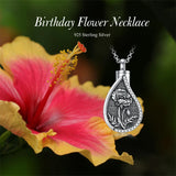 Sterling Silver Personalized Engraved Teardrop Birth Flower Urn Necklace for Ashes