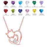 Cat Necklace with Name Synthetic Birthstone Personalized Name Cat Necklace Custom Heart Cat Pendant Necklace Gift for Women