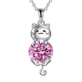 Cat Necklace 925 Silver Cat Birthstone Necklace Cat Jewelry Gift for Women Cat Lover