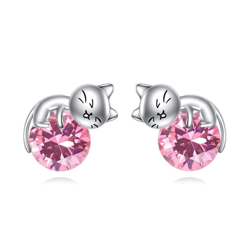 Sterling Silver Birthstone Cat Stud Earrings