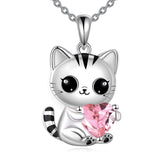 Cat Necklace 925 Silver Cat Birthstone Necklace Cat Jewelry Gift for Women Cat Lover