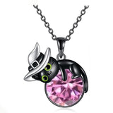 Sterling Silver Birthstone Black Cat Pendant Necklace