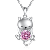 Cat Necklace 925 Silver Cat Birthstone Necklace Cat Jewelry Gift for Women Cat Lover