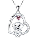 Sterling Silver Heart Birthstone Puppy Dog Pendant Necklace