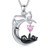 Silver Cat 12 Month Birthstone Pendant Necklace