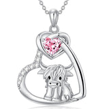 Sterling Silver 5A Cubic Zirconia Highland Cow Pendant Necklace