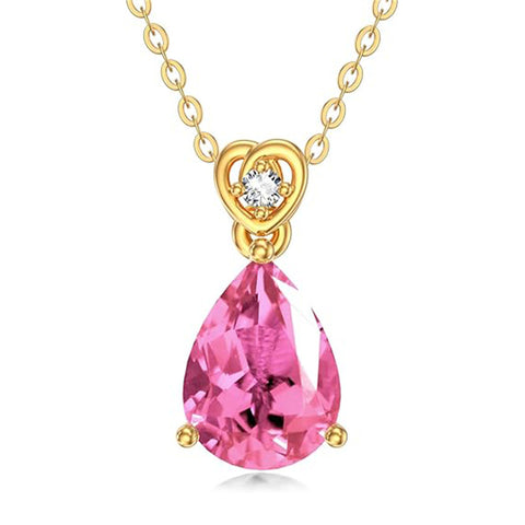 14K Gold 2 Carat Teardrop Created Birthstone with Real Diamond Pendant Necklace