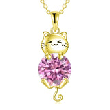 Cat Necklace 925 Silver Cat Birthstone Necklace Cat Jewelry Gift for Women Cat Lover