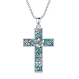 Cross Necklace for Women 925 Silver 12 Month Birth Flower Cross Pendant Turquoise Jewelry Gifts for Women Mother