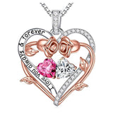 Sterling Silver  Rose Heart Birthstone Moissanite Pendant Necklace