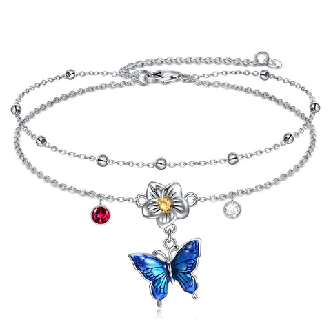 Sterling Silver Birthstone Dragonfly Butterfly Anklet & Irish Single Layer Anklet