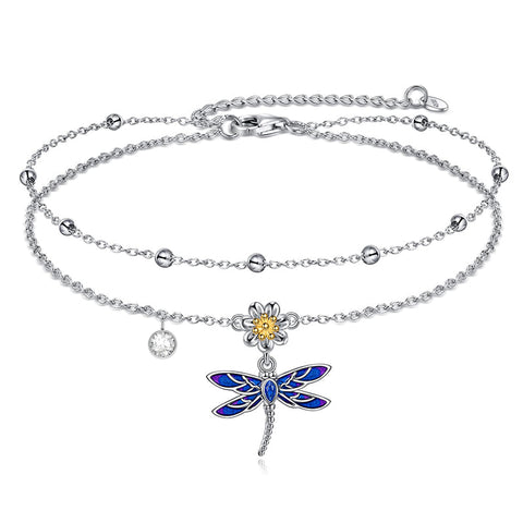 Sterling Silver Birthstone Dragonfly Butterfly Anklet & Irish Single Layer Anklet