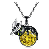 Sterling Silver Birthstone Black Cat Pendant Necklace