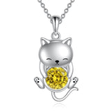 Cat Necklace 925 Silver Cat Birthstone Necklace Cat Jewelry Gift for Women Cat Lover