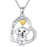 Sterling Silver Heart Birthstone Puppy Dog Pendant Necklace