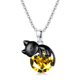 Sterling Silver Birthstone Black Cat Pendant Necklace