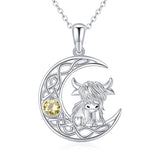 Sterling Silver 12 Months Birthstone Highland Cow Pendant Necklace