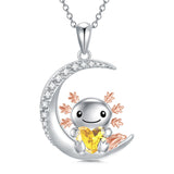 Sterling Silver 12 Birthstones Axolotl  Pendant Necklace