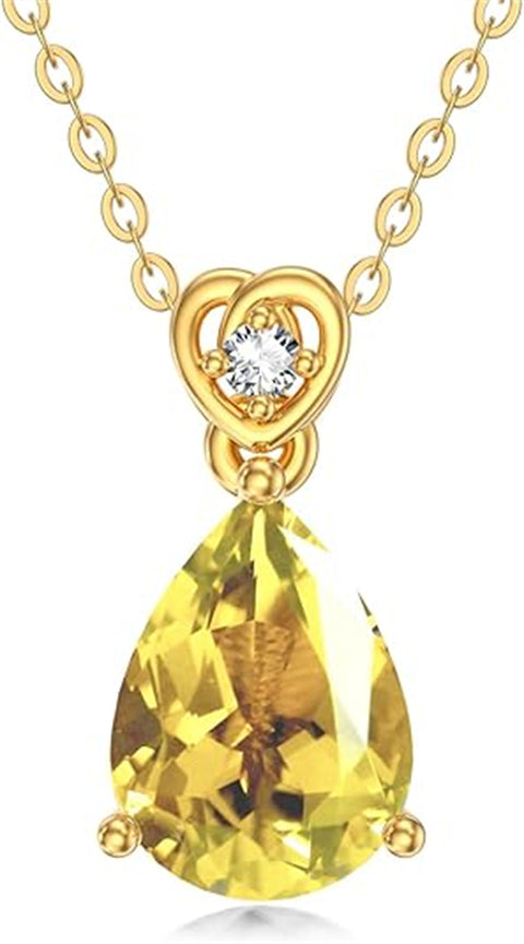 14K Gold 2 Carat Teardrop Created Birthstone with Real Diamond Pendant Necklace