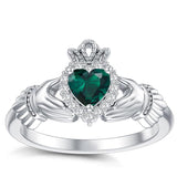 Sterling Silver 0.1 Cttw Natural Diamond Gemstone Heart Irish Claddagh Engagement Ring