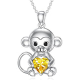 Sterling Silver Birthstone Monkey Pendant Necklace