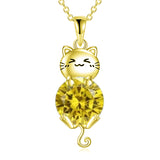 Silver Cat 12 Month Birthstone Pendant Necklace