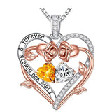 Sterling Silver  Rose Heart Birthstone Moissanite Pendant Necklace