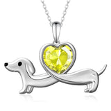 Sterling Silver Heart Birthstone  Dachshund Pendant Necklace