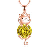 Silver Cat 12 Month Birthstone Pendant Necklace