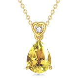 14K Gold 2 Carat Teardrop Created Birthstone with Real Diamond Pendant Necklace