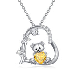 Sterling Silver Birthstone Teddy Bear Pendant Necklace