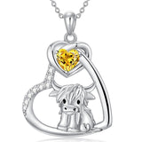 Sterling Silver 5A Cubic Zirconia Highland Cow Pendant Necklace