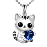 Cat Necklace 925 Silver Cat Birthstone Necklace Cat Jewelry Gift for Women Cat Lover