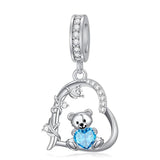 Sterling Silver 12 Month Birthstone Bear Bead Charms