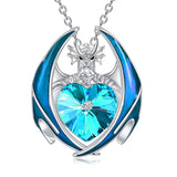 Dragon Necklace 925 Sterling Silver Birthstone Pendant with Heart Shaped Crystal Jewelry Gift for Women Girl