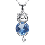 Silver Cat 12 Month Birthstone Pendant Necklace