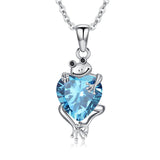 Sterling Silver Heart Birthstone Frog Pendant Necklace