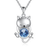 Cat Necklace 925 Silver Cat Birthstone Necklace Cat Jewelry Gift for Women Cat Lover