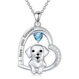 Sterling Silver Heart Birthstone Puppy Dog Pendant Necklace