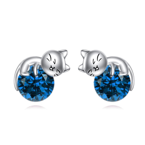 Sterling Silver Birthstone Cat Stud Earrings