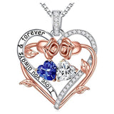 Sterling Silver  Rose Heart Birthstone Moissanite Pendant Necklace