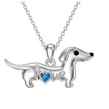 Sterling Silver Heart Birthstone  Dachshund Pendant Necklace