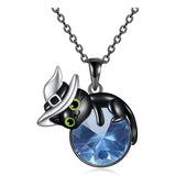 Sterling Silver Birthstone Black Cat Pendant Necklace