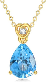 14K Gold 2 Carat Teardrop Created Birthstone with Real Diamond Pendant Necklace