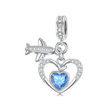 Sterling Silver Cubic Zirconia Heart Birthstone  Airplane Charm Beads