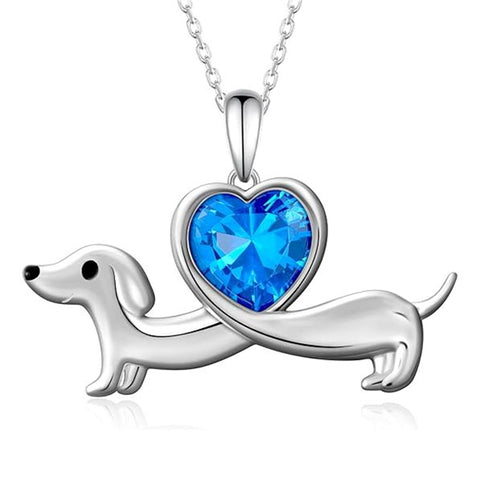 Sterling Silver Heart Birthstone  Dachshund Pendant Necklace